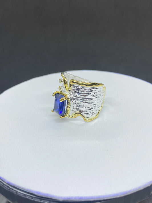 Handmade Organic 14K Gold Plated Amethyst Ring – Nickel-Free Brass Statement Ring, Chunky Purple Stone Adjustable Boho Jewelry (Kopya)