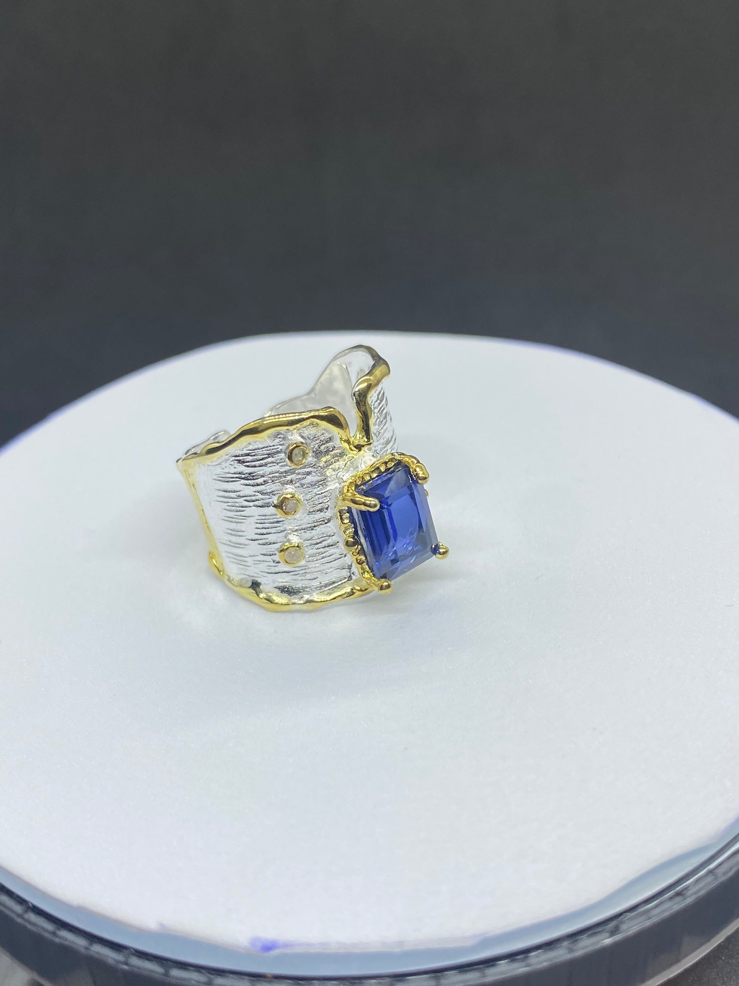 Handmade Organic 14K Gold Plated Amethyst Ring – Nickel-Free Brass Statement Ring, Chunky Purple Stone Adjustable Boho Jewelry (Kopya)