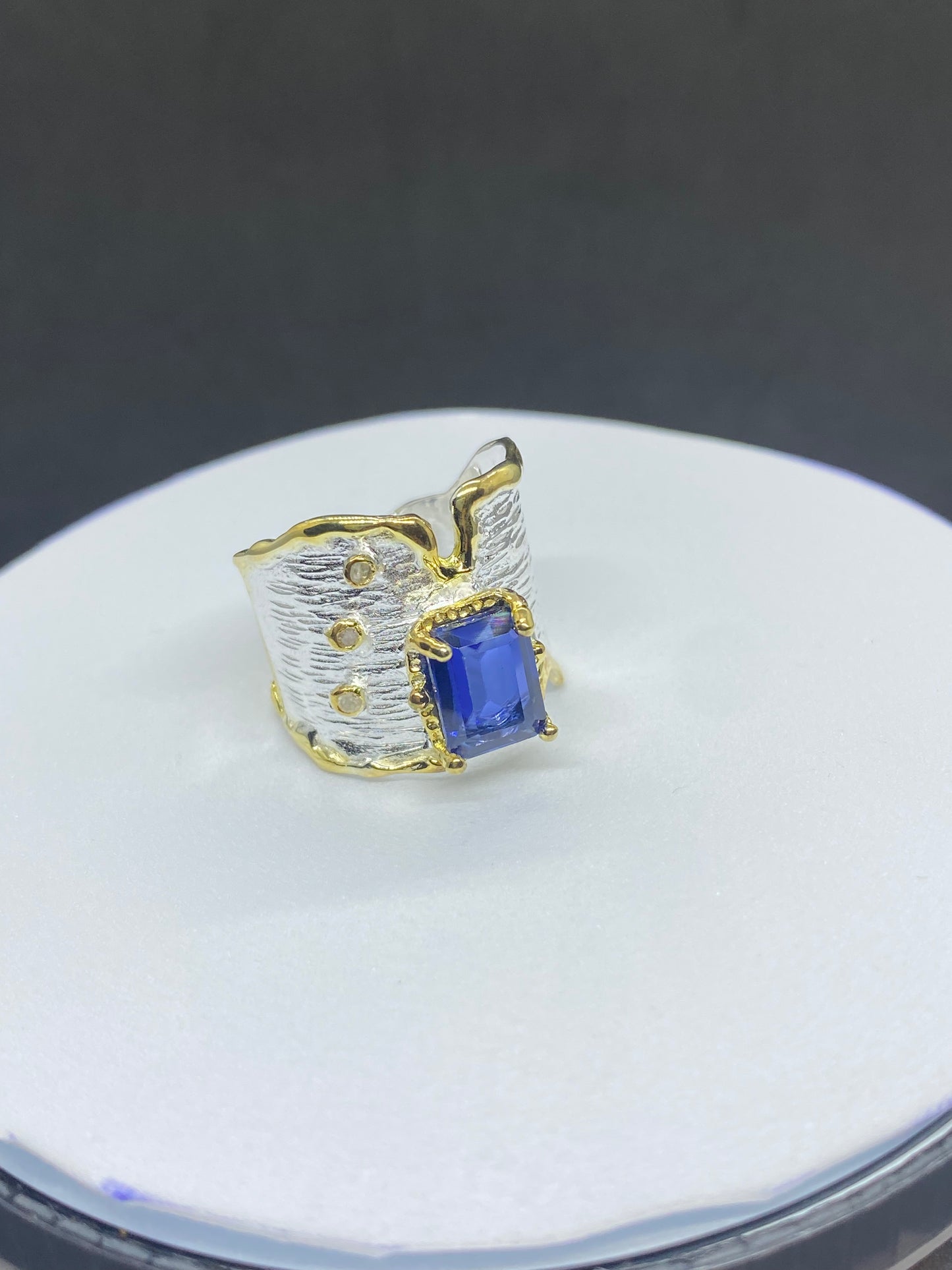 Handmade Organic 14K Gold Plated Amethyst Ring – Nickel-Free Brass Statement Ring, Chunky Purple Stone Adjustable Boho Jewelry (Kopya)