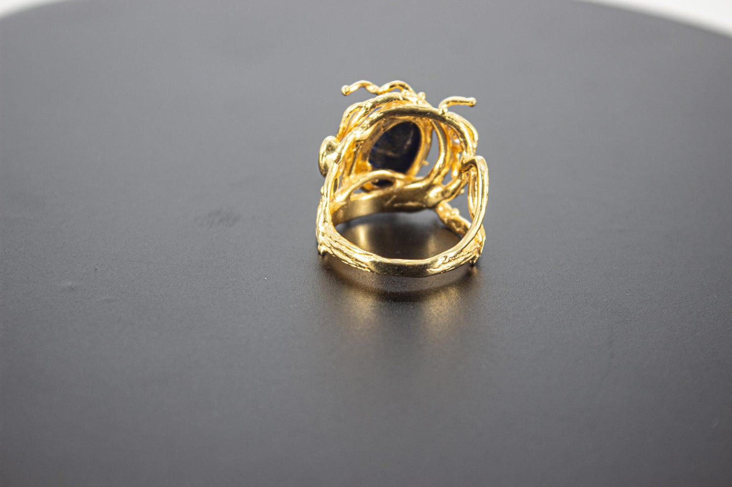 Organic 14K Gold Plated Lapis Lazuli Ring, Handmade Nickel-Free Brass Statement Ring, Chunky Blue Stone, Adjustable Boho Jewelry