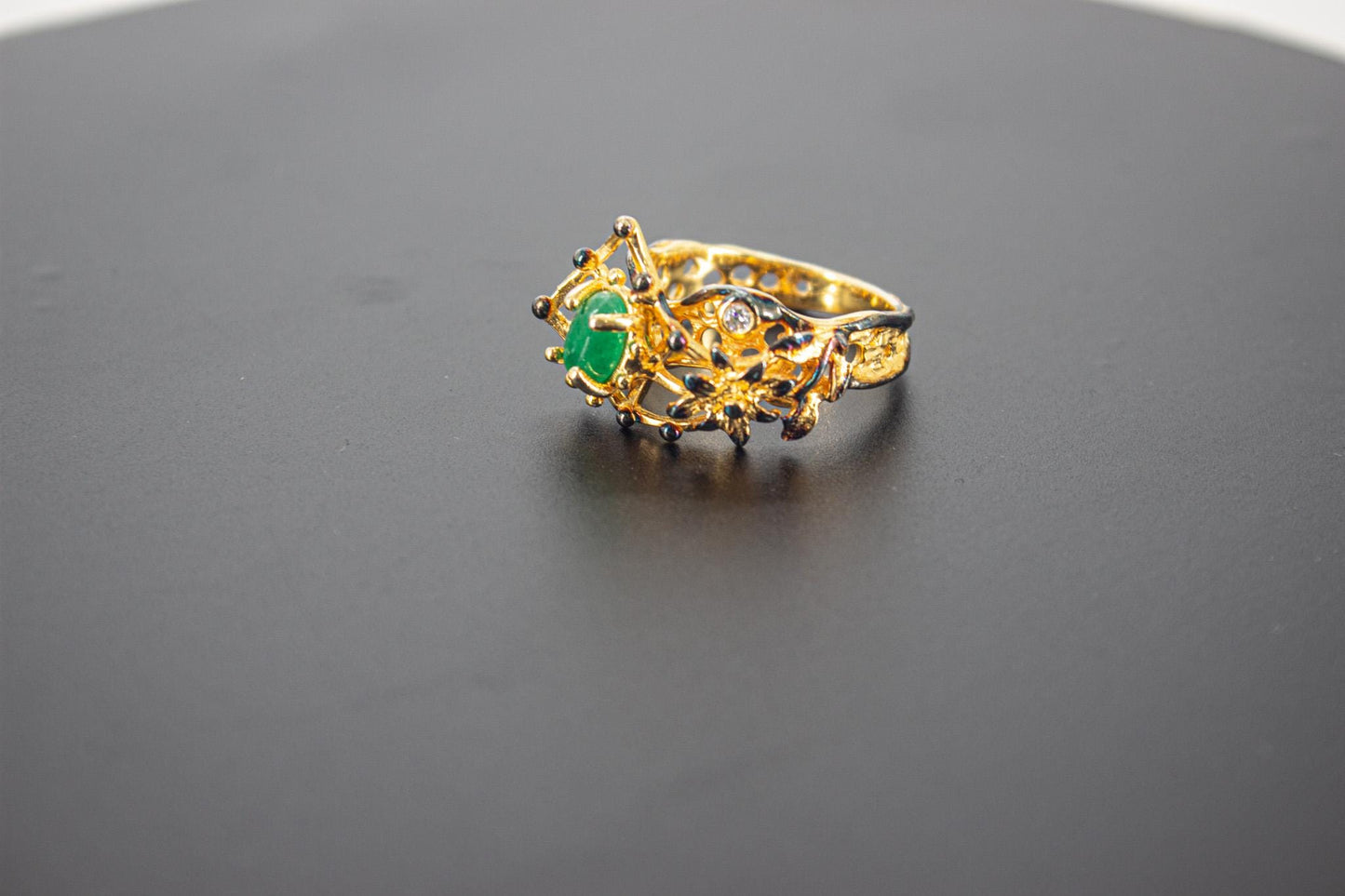 Handmade Organic 14K Gold Plated Green Agate Ring – Nickel-Free Brass Statement Ring, Chunky Adjustable Boho Jewelry