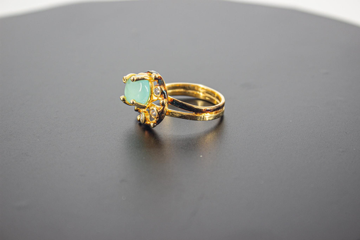 Handmade Organic 14K Gold Plated Green Agate Ring – Black Rhodium Detail, Nickel-Free Brass, Chunky Adjustable Boho