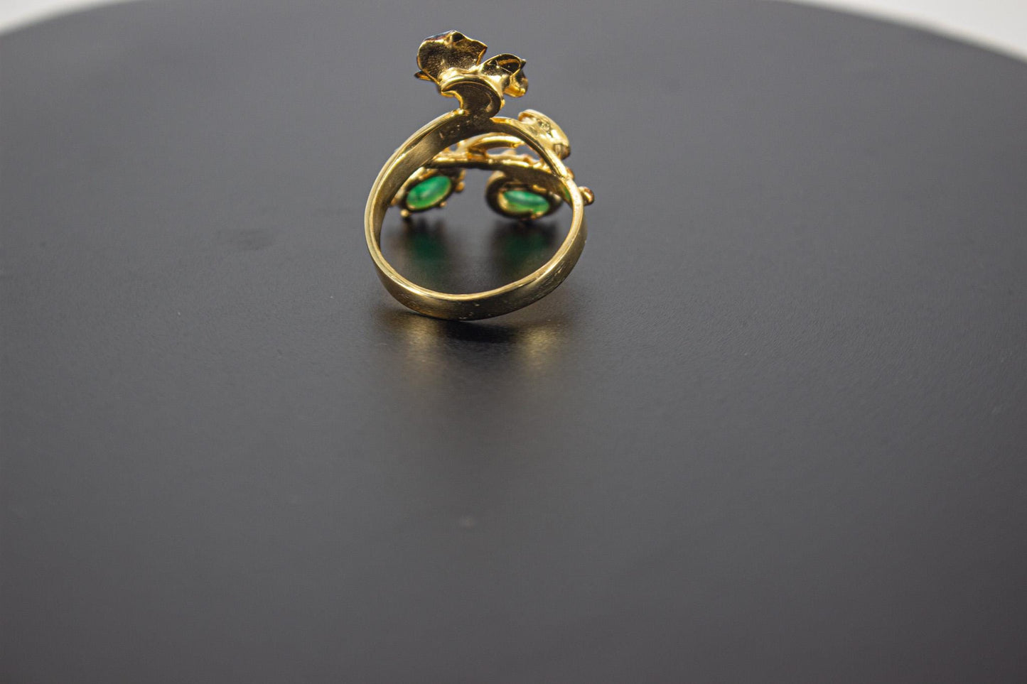 Handmade Organic 14K Gold Plated Green Agate Ring – Black Rhodium Detail, Nickel-Free Brass, Chunky Adjustable Boho