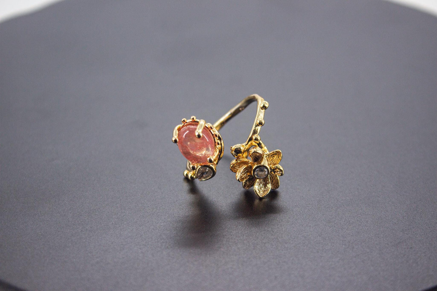 Handmade Organic 14K Gold Plated Red Agate Ring – Nickel-Free Brass, Sculptural Adjustable Boho