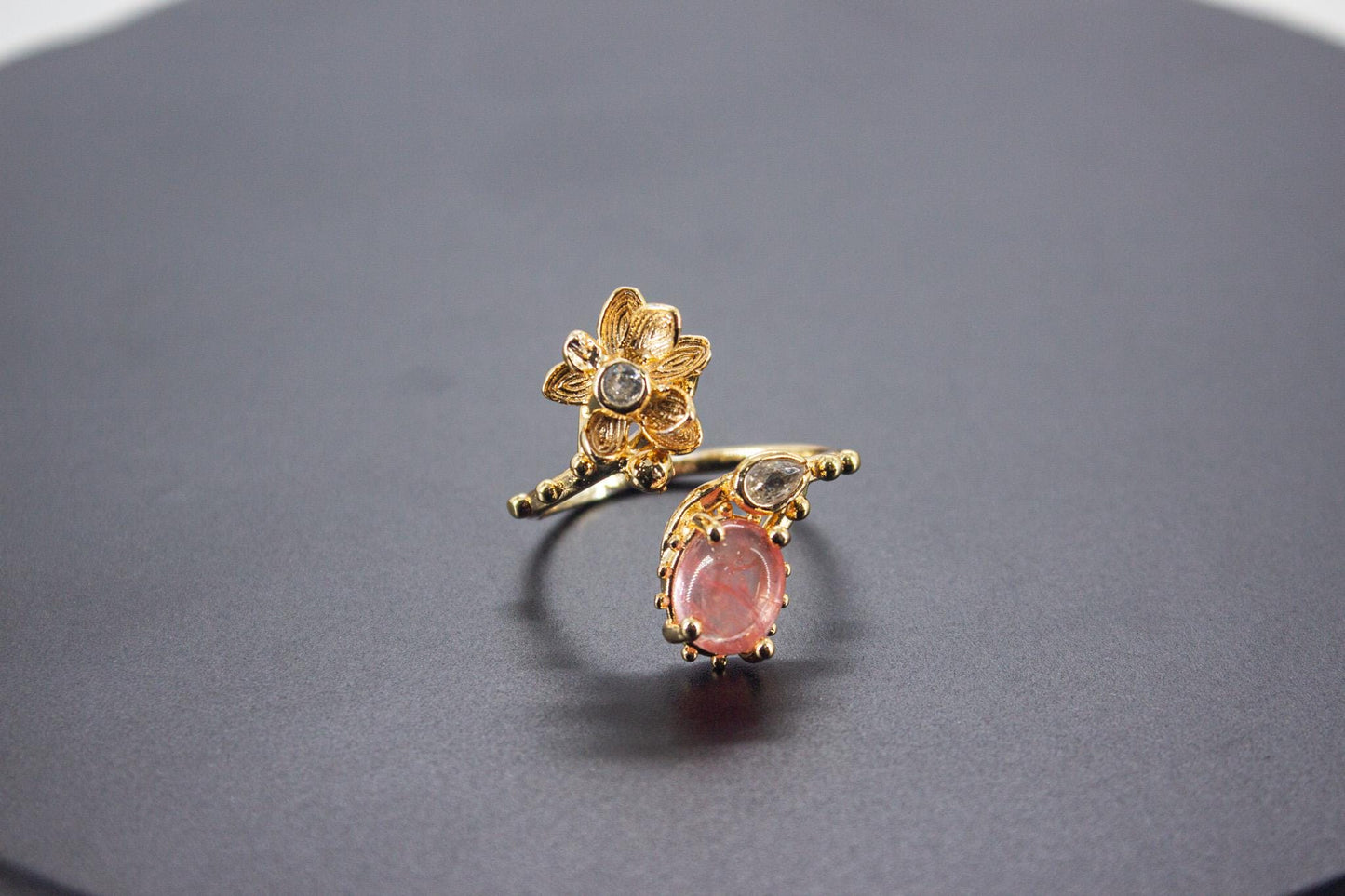 Handmade Organic 14K Gold Plated Red Agate Ring – Nickel-Free Brass, Sculptural Adjustable Boho
