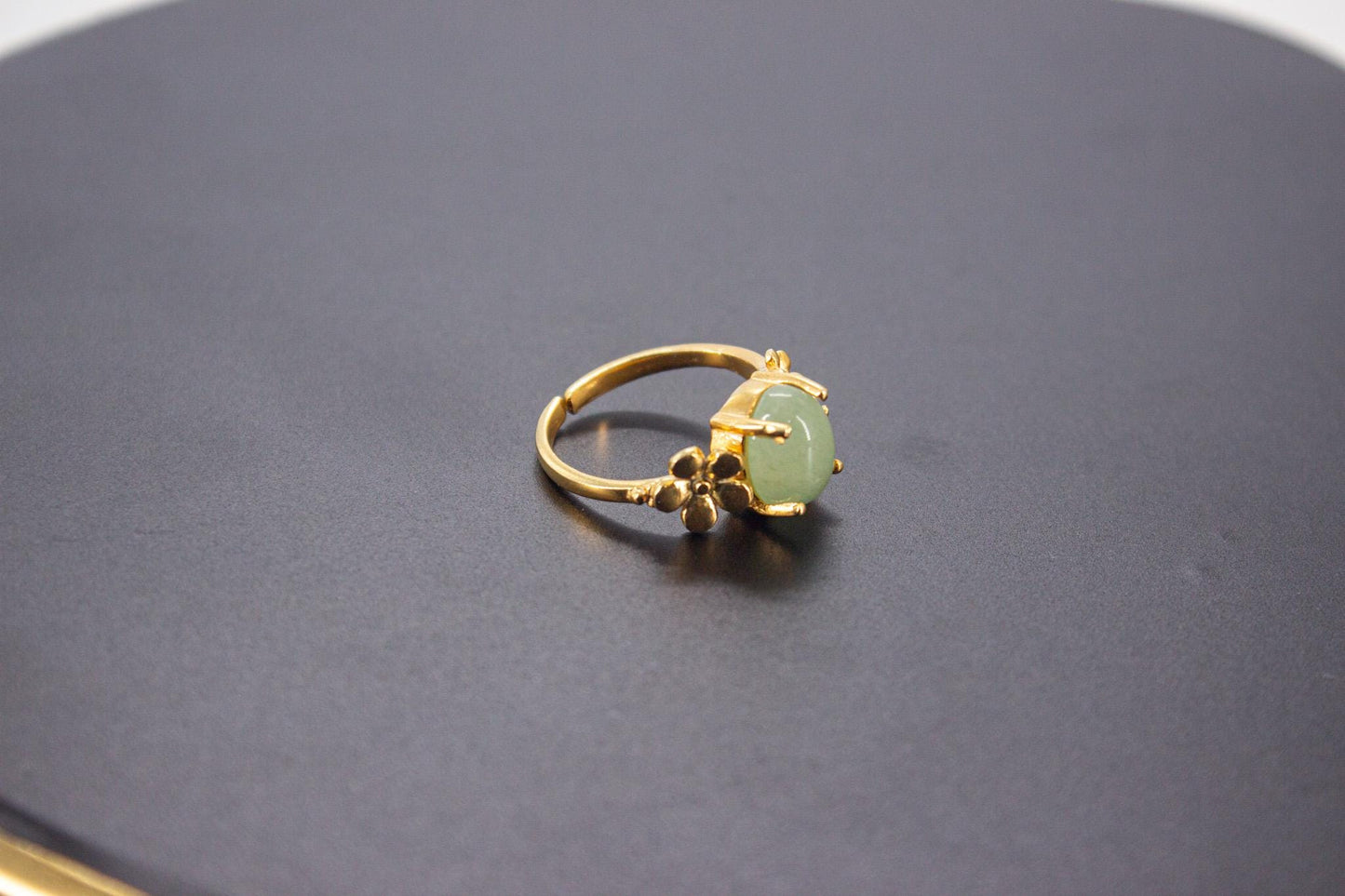 Handmade Organic 14K Gold Plated Prehnite Ring – Nickel-Free Brass, Sculptural Adjustable Boho