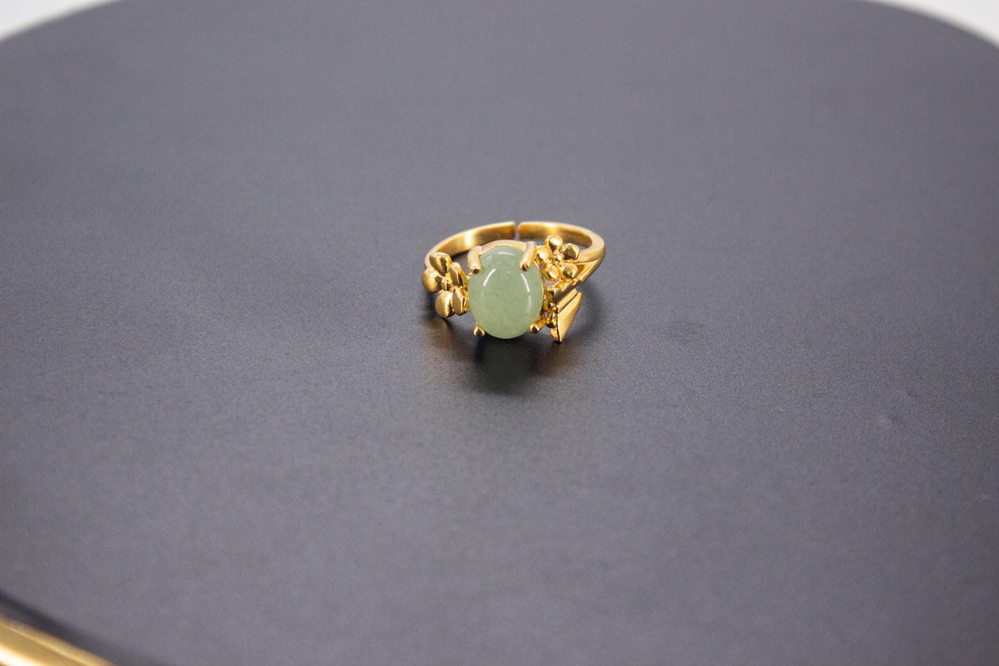 Handmade Organic 14K Gold Plated Prehnite Ring – Nickel-Free Brass, Sculptural Adjustable Boho
