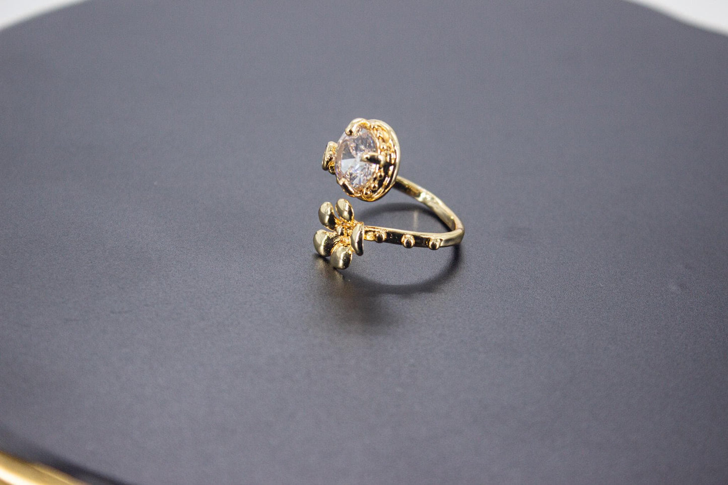 Handmade Organic 14K Gold Plated Ice Cut & Zircon Ring – Nickel-Free Brass, Sculptural Adjustable Boho