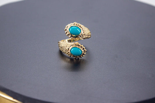 Handmade Organic 14K Gold Plated Amazonite Ring – Nickel-Free Brass, Sculptural Adjustable Boho Jewelry