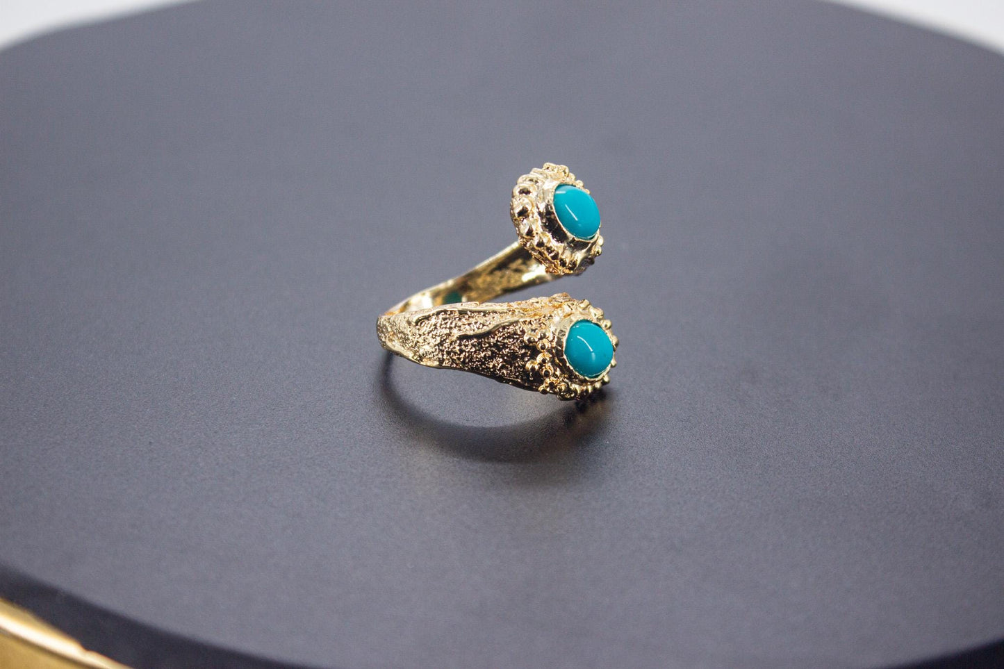 Handmade Organic 14K Gold Plated Amazonite Ring – Nickel-Free Brass, Sculptural Adjustable Boho Jewelry