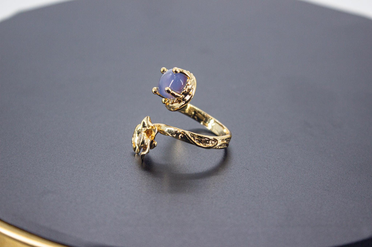 Handmade Organic 14K Gold Plated Amethyst & Zircon Statement Ring – Nickel-Free Brass, Sculptural Adjustable Boho Jewelry