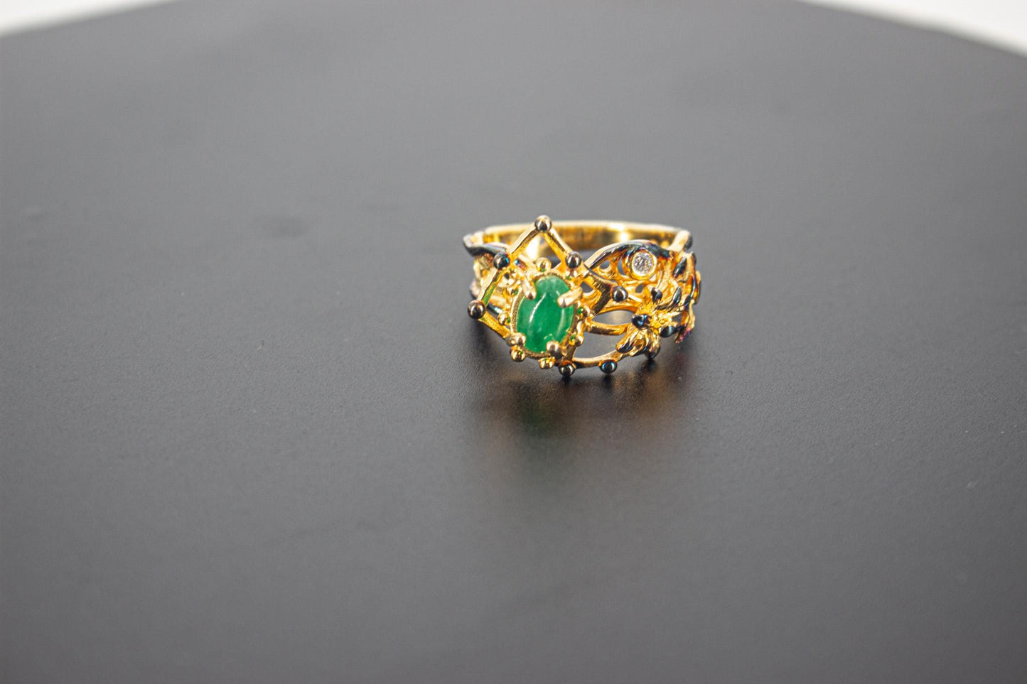 Handmade Organic 14K Gold Plated Green Agate Ring – Nickel-Free Brass Statement Ring, Chunky Adjustable Boho Jewelry