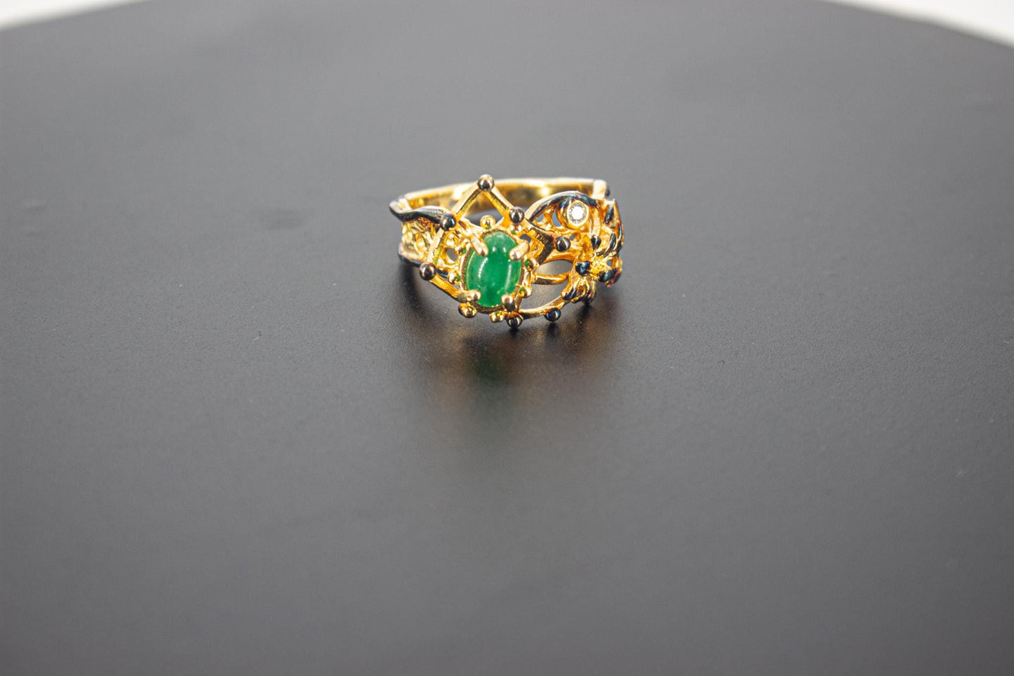 Handmade Organic 14K Gold Plated Green Agate Ring – Nickel-Free Brass Statement Ring, Chunky Adjustable Boho Jewelry