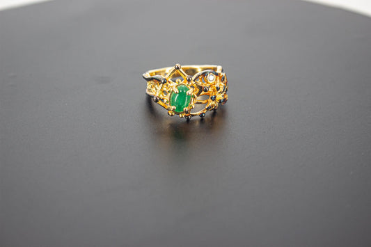 Handmade Organic 14K Gold Plated Green Agate Ring – Nickel-Free Brass Statement Ring, Chunky Adjustable Boho Jewelry