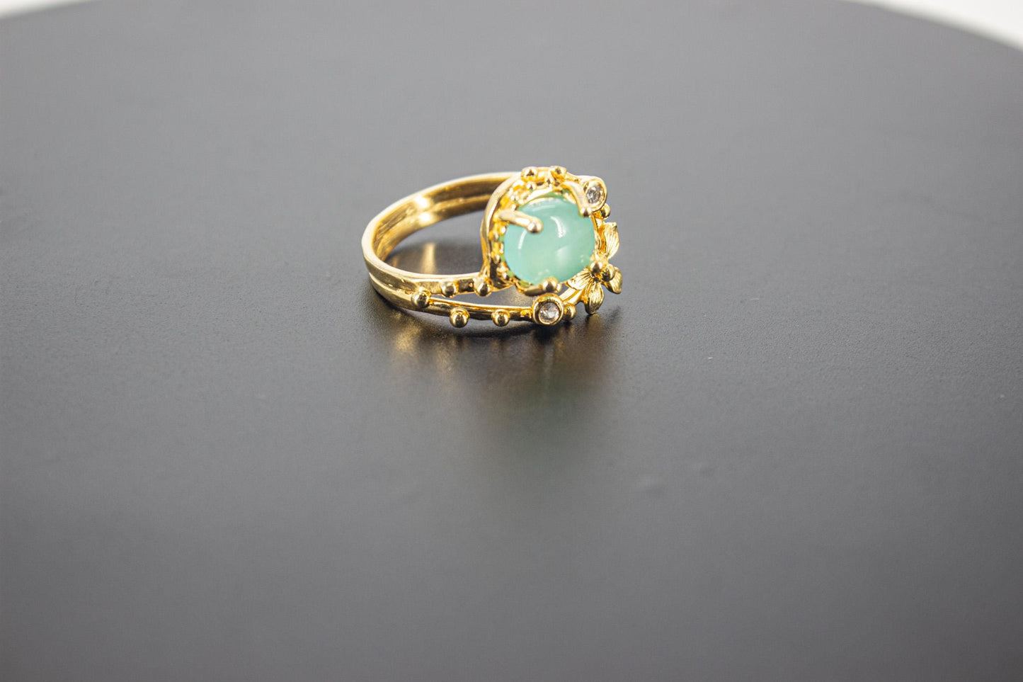 Handmade Organic 14K Gold Plated Amazonite Ring – Black Rhodium Detail, Nickel-Free Brass, Chunky Adjustable Boho
