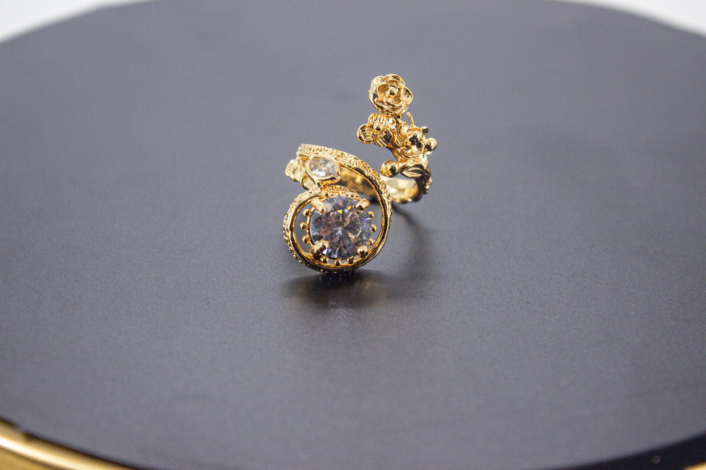 Handmade Organic 14K Gold Plated Ice Cut & Zircon Ring – Nickel-Free Brass, Sculptural Adjustable Boho