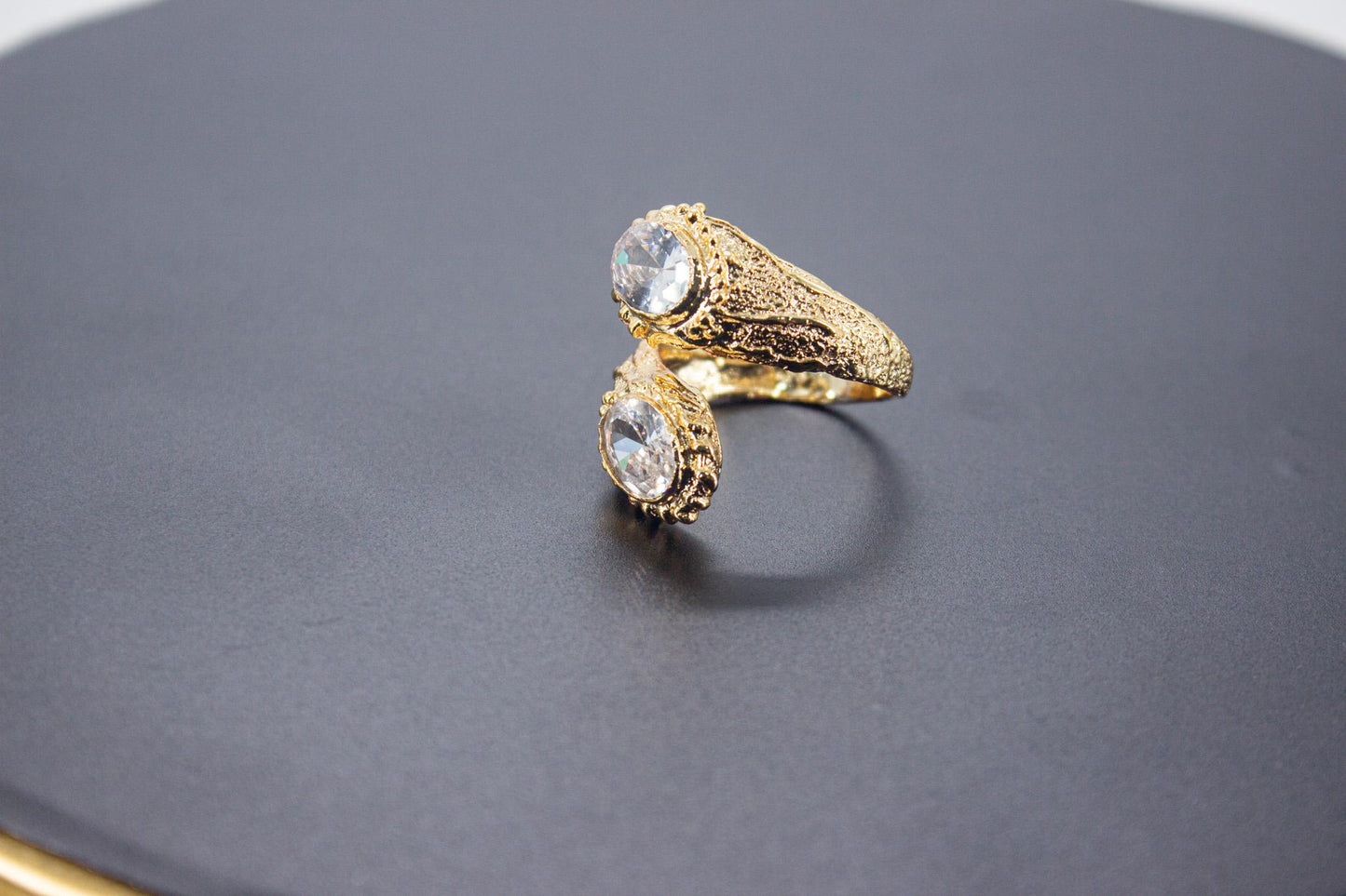 Handmade Organic 14K Gold Plated Ice Cut Ring – Nickel-Free Brass, Sculptural Adjustable Boho