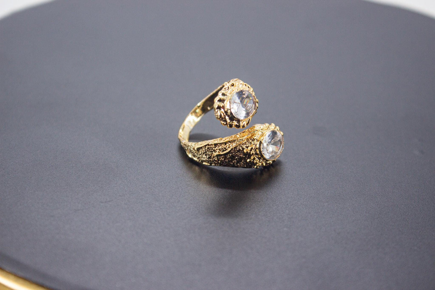 Handmade Organic 14K Gold Plated Ice Cut Ring – Nickel-Free Brass, Sculptural Adjustable Boho