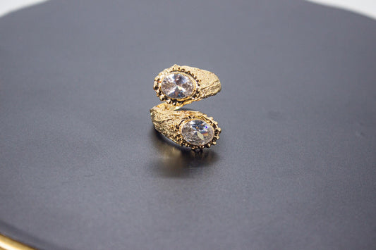 Handmade Organic 14K Gold Plated Ice Cut Ring – Nickel-Free Brass, Sculptural Adjustable Boho