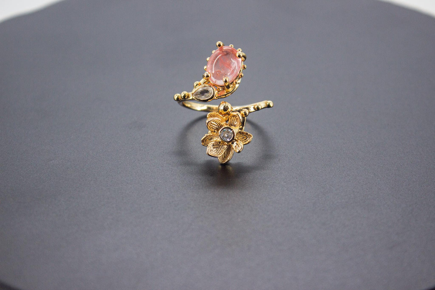 Handmade Organic 14K Gold Plated Red Agate Ring – Nickel-Free Brass, Sculptural Adjustable Boho