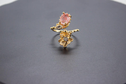 Handmade Organic 14K Gold Plated Red Agate Ring – Nickel-Free Brass, Sculptural Adjustable Boho