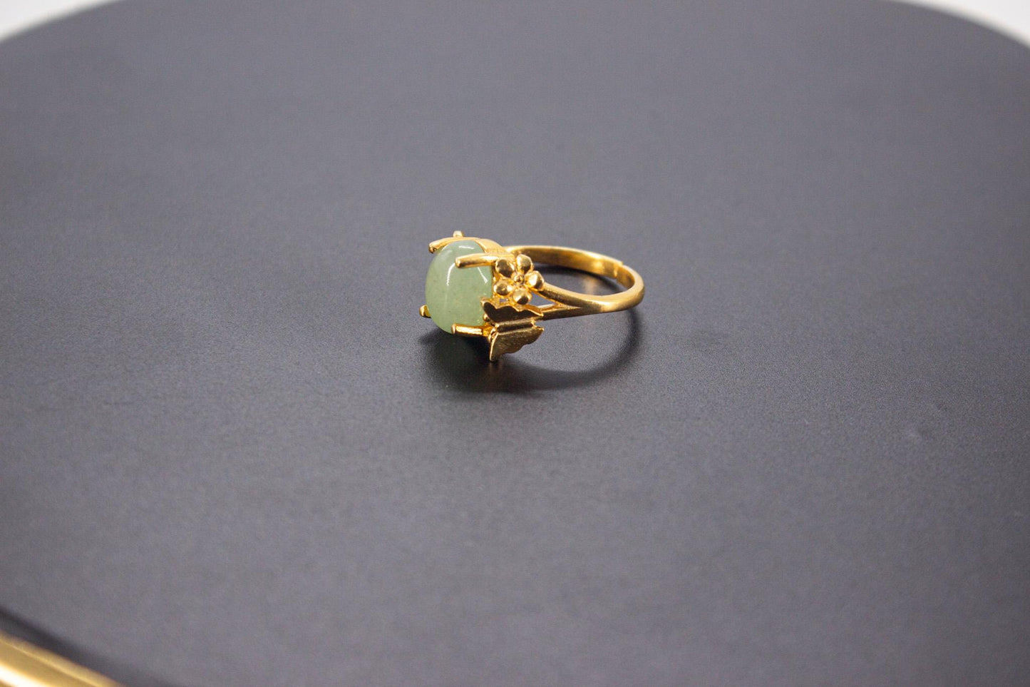 Handmade Organic 14K Gold Plated Prehnite Ring – Nickel-Free Brass, Sculptural Adjustable Boho