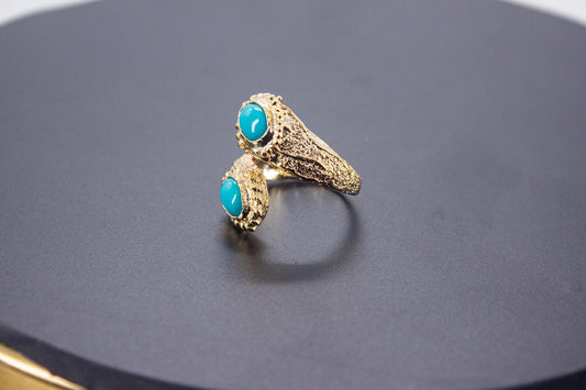 Handmade Organic 14K Gold Plated Amazonite Ring – Nickel-Free Brass, Sculptural Adjustable Boho Jewelry
